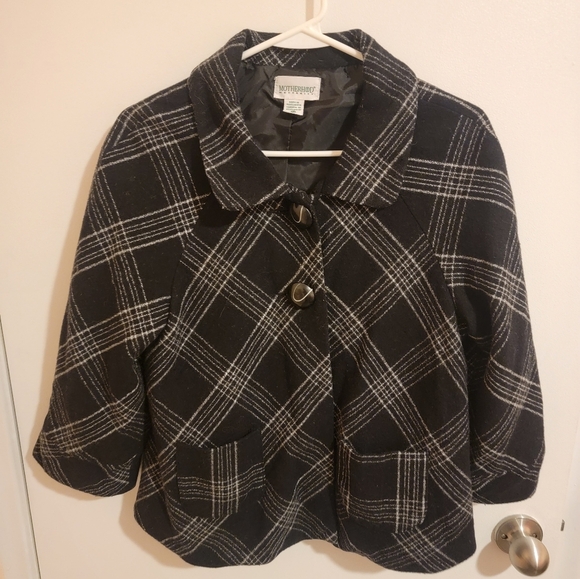 Motherhood Maternity Wool Blend Jacket  Medium Plaid Black Cream 3/4 Sleeve Y2k - Picture 1 of 9